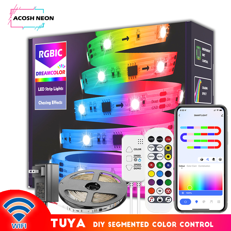 WS2811 Dreamcolor LED Strip Lights,16.4ft/5m RGBIC TUYA WiFi Phone App Controlled Waterproof Smart Music Sync Light Strip lightify