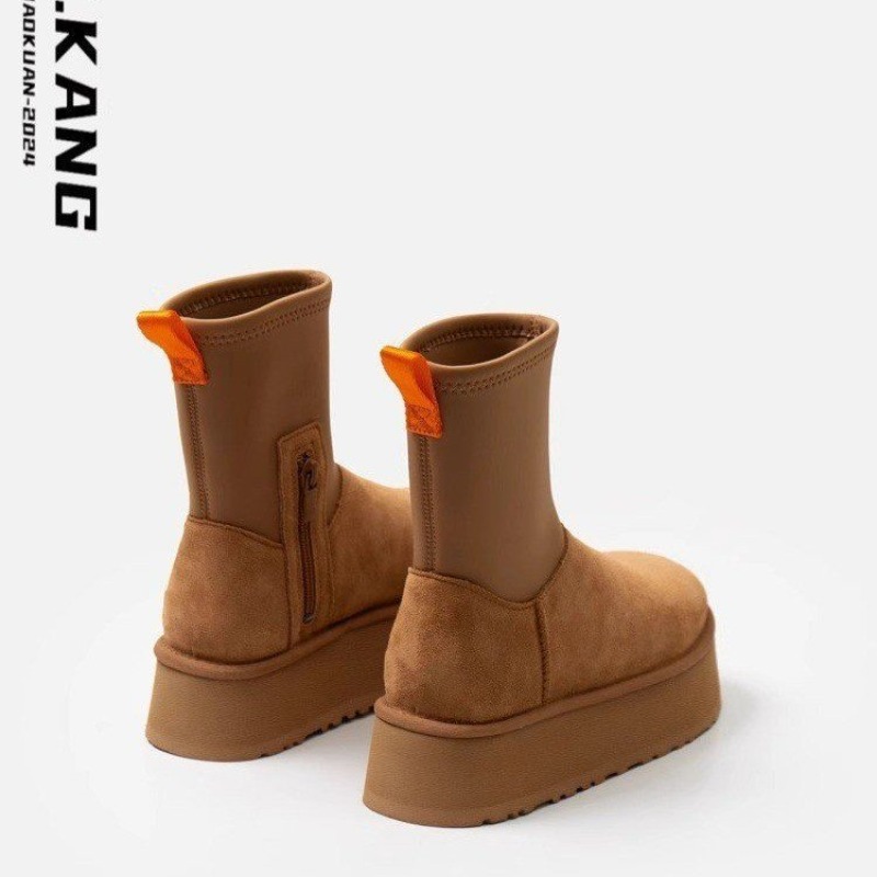 2024 New Maillard Thick-soled Mid-tube Snow Boots for Women with Winter Short Tube Cotton Boots Elastic Leg Pencil Boots