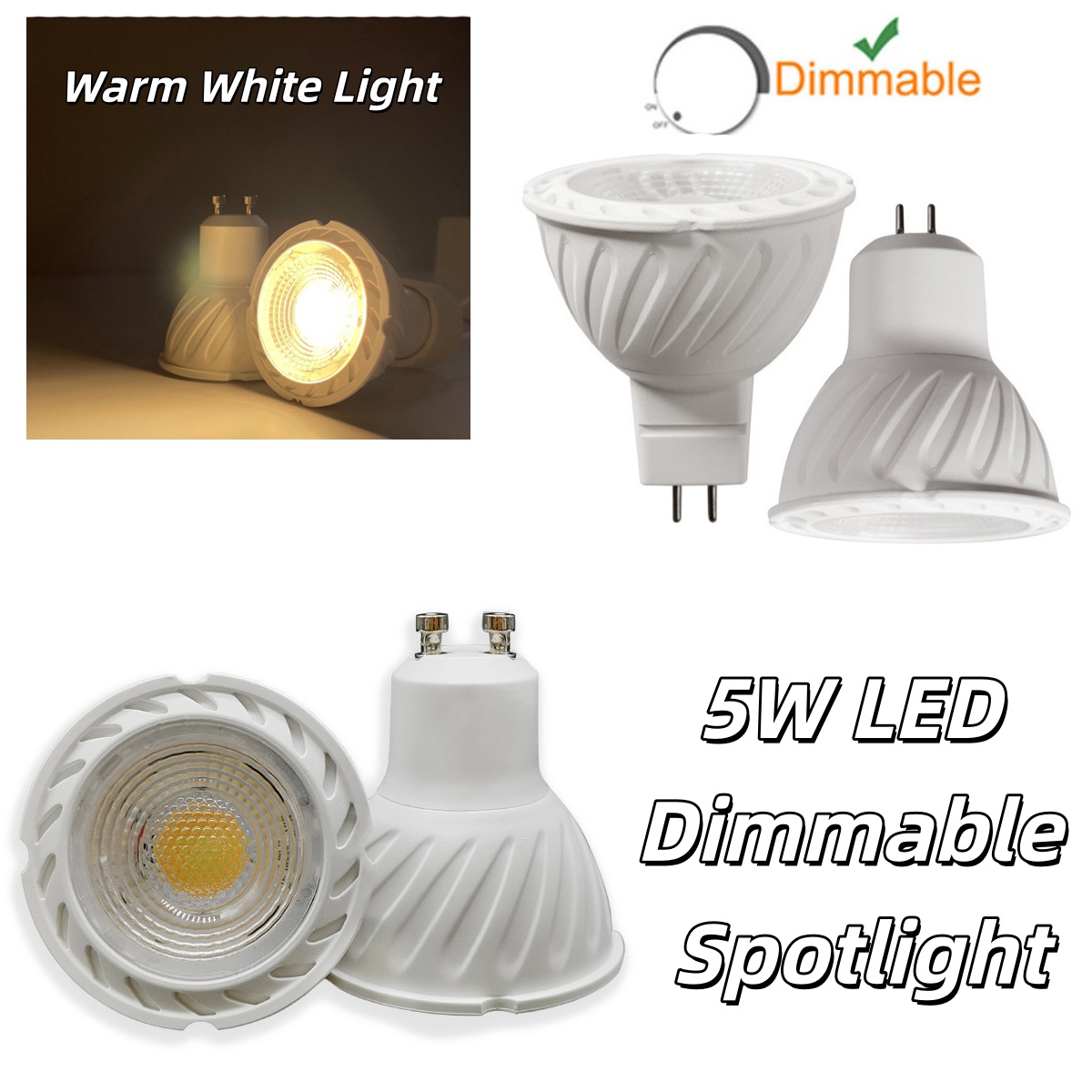 Dimmable GU10/GU5.3 LED Spotlight 5W LED Lamp COB 220V Warm White Light Bulb Home Living-room Bedroom Office Hallway Lighting