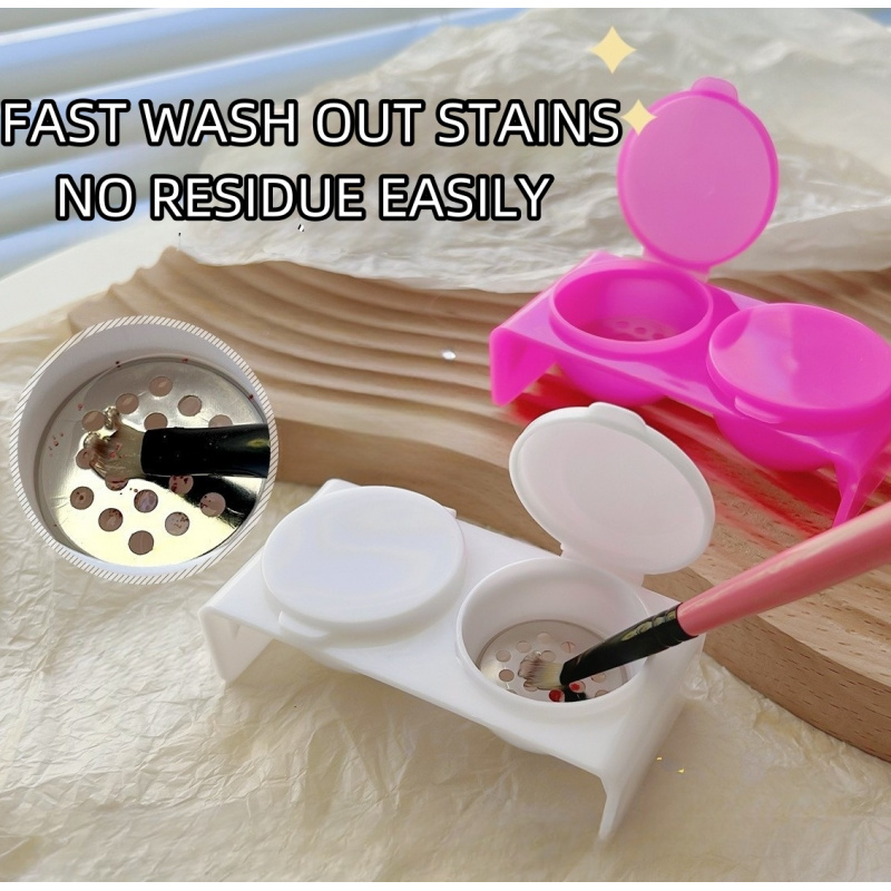 1pc Double Hole Nail Glitter Brush Cup with Lid, Stainless Steel Mesh Filter for Gel Polish Brush Cleaning, Portable Round Cup