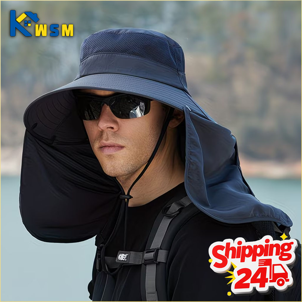 Fishing Hat for Men Summer Outdoor Sun Protection Cap with Neck Flap Wide Brim Fisherman Hat for Hiking Camping Beach