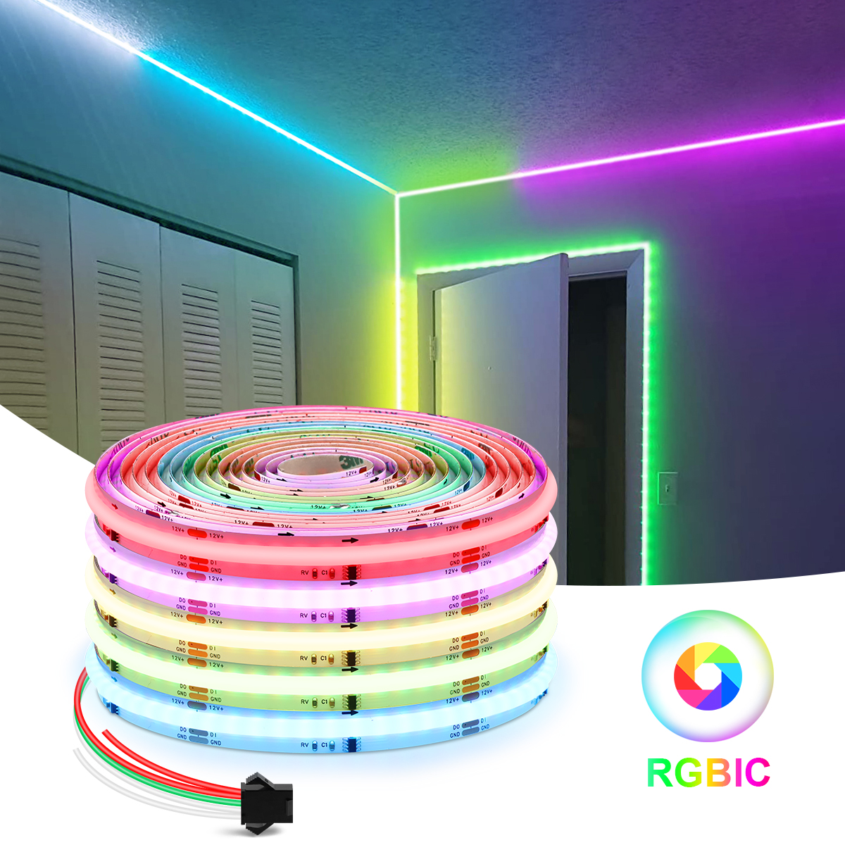 FCOB RGB WS2811 IC COB LED Strip Light 12V 576LEDs/m RGBIC Pixel Addressable Dream Color Flexible Ribbon Tape Neon Lamp