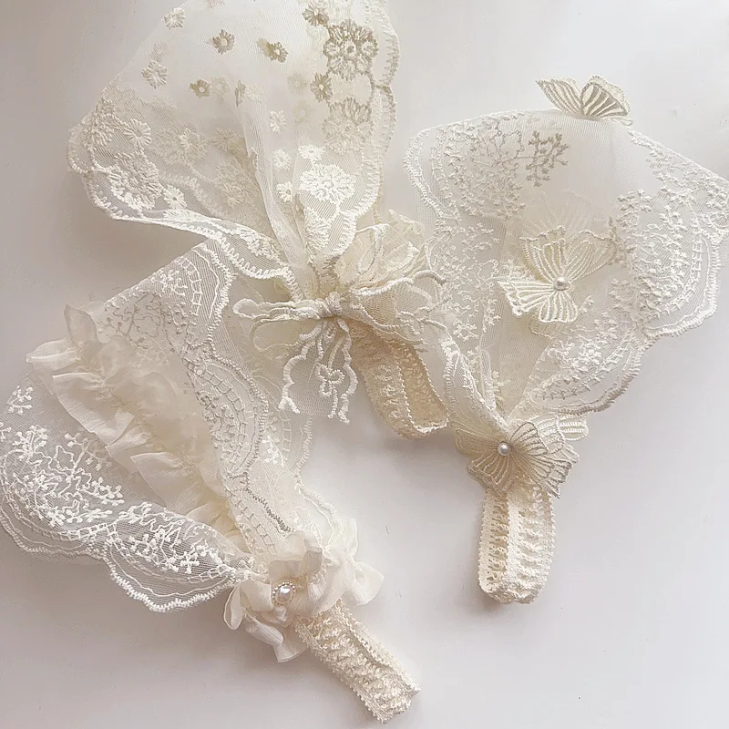 Hollow Lace Wide Version Baby Headband Princess Girl Elastic Headband Retro White Flower Bow Cute Headband Hair Accessory