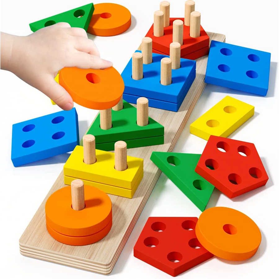 Montessori Wooden Sorting Stacking Toys Puzzle Toddlers and Kids Preschool Fine Motor Skill Toy for 1 Years
