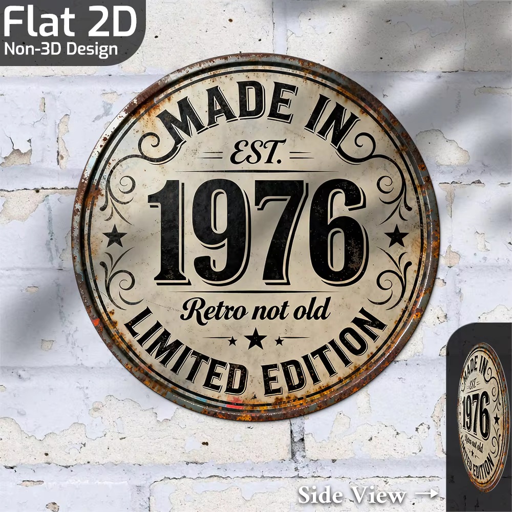 2D Flat, 1pc Vintage Metal Aluminum Wall Decor Sign - 8"x8" Retro 1976 Limited Edition Aluminum Plaque with "Retro Not Old" Text