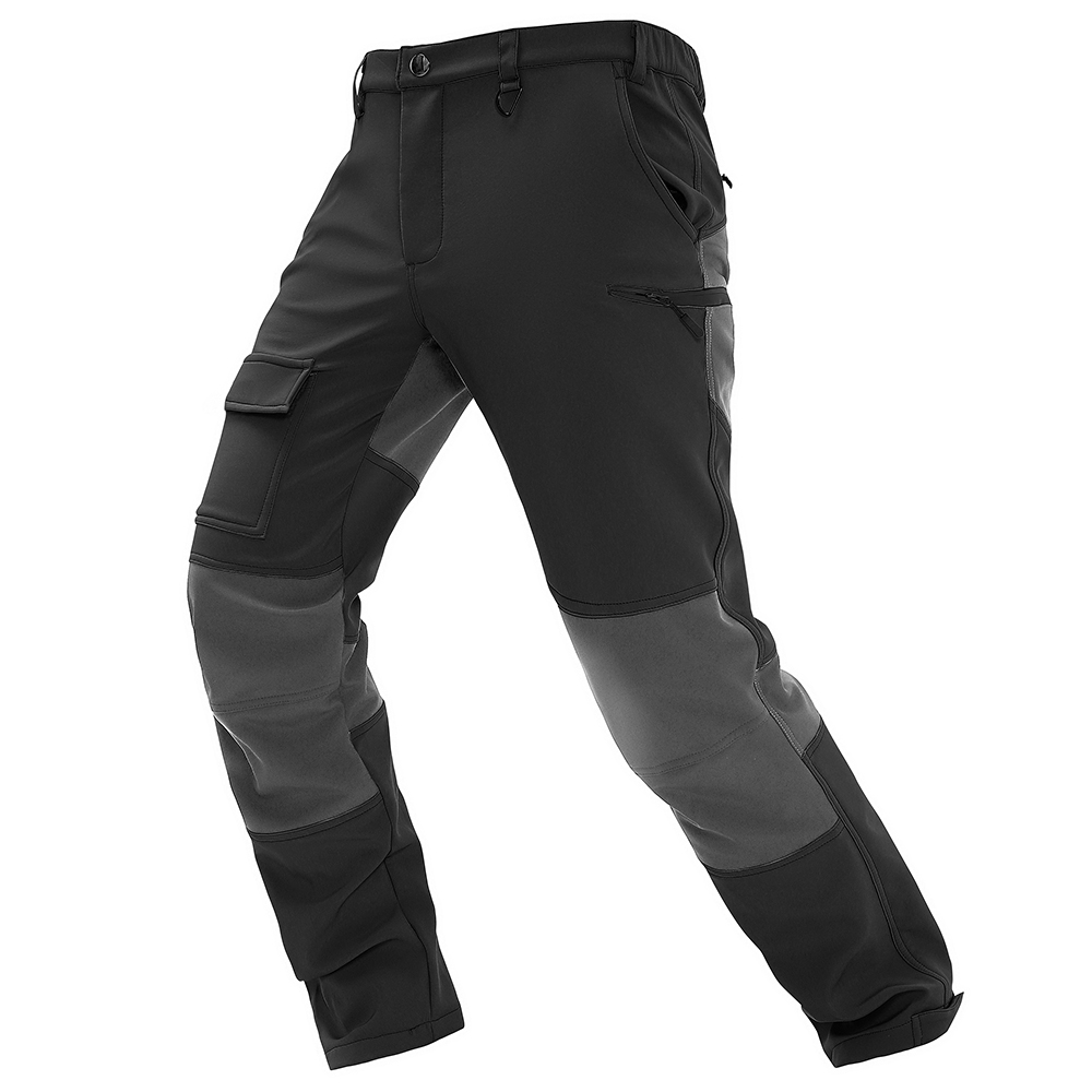 Men's Winter Tactical Cargo Pants - Thick Fleece-Lined, Color Block, Multi-Pocket, Water-Resistant & Machine Washable