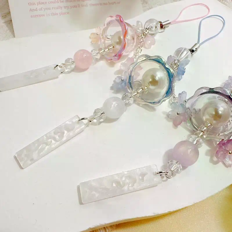 New Cute Jellyfish Wind Chime Pendant Keychain Mobile Phone Lanyard Bag Key Ring Decorative Accessories For Girls