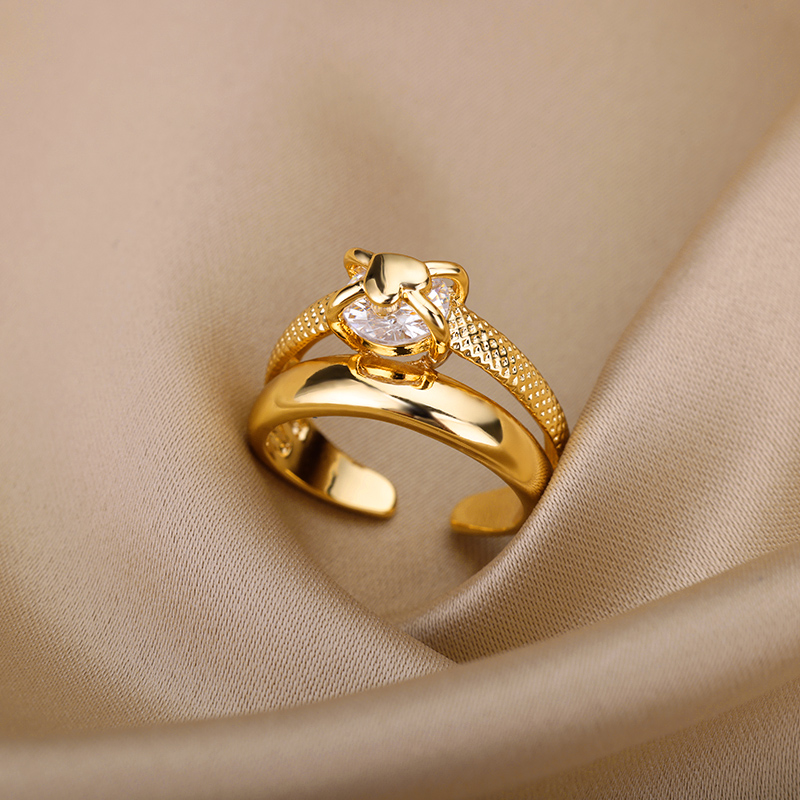 Turkish Evil Eye Rings for Women Stainless Steel Gold Color Adjustable Ring Love Heart Aesthetic Jewelry Gift anillos mujer