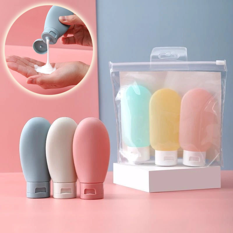 3Pcs/Set Refillable 60ml 100ml Soft Silicone Lotion Container Squeeze Tube Empty Portable Travel Shampoo Bottle