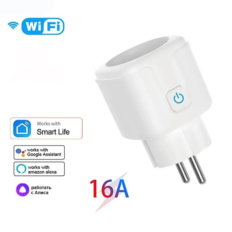 Tuya Wifi Smart Socket EU Plug 16/20A Power Monitor Remote Control SmartLife APP Works with Alexa Yandex Alice Assistant