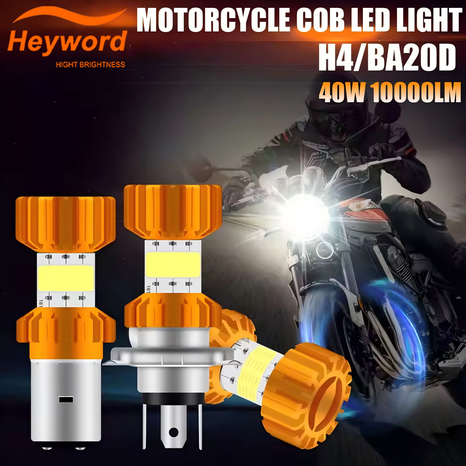 Heyword 40W 10000LM Motorcycle Headlight H4 BA20D CSP 12V LED Moto High/Low Beam Led Bulbs Super Bright Autobikee