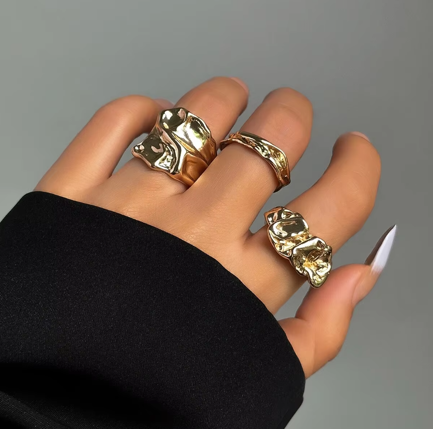 2025 New Punk Style 3 PCS Irregular Men's And Women's Geometric Opening Ring, Fashion Minimalist, Suitable For Men And Women Dai