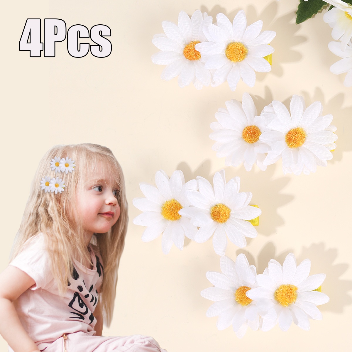 4Pcs Flower Hair Clips Sweet Double Floral Hairpins Cute Elegant Daisy Barrette For Girls Children Hawaiian Headwear Accesories