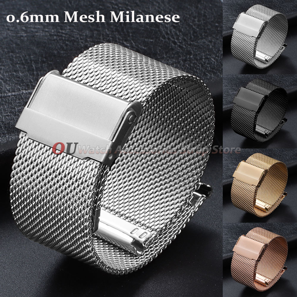 12mm 14mm 18mm 19mm 20mm 22mm Metal Milanese Straps 0.6mm Universal Women Men Mesh Solid Stainless Steel Watch Band Wristband