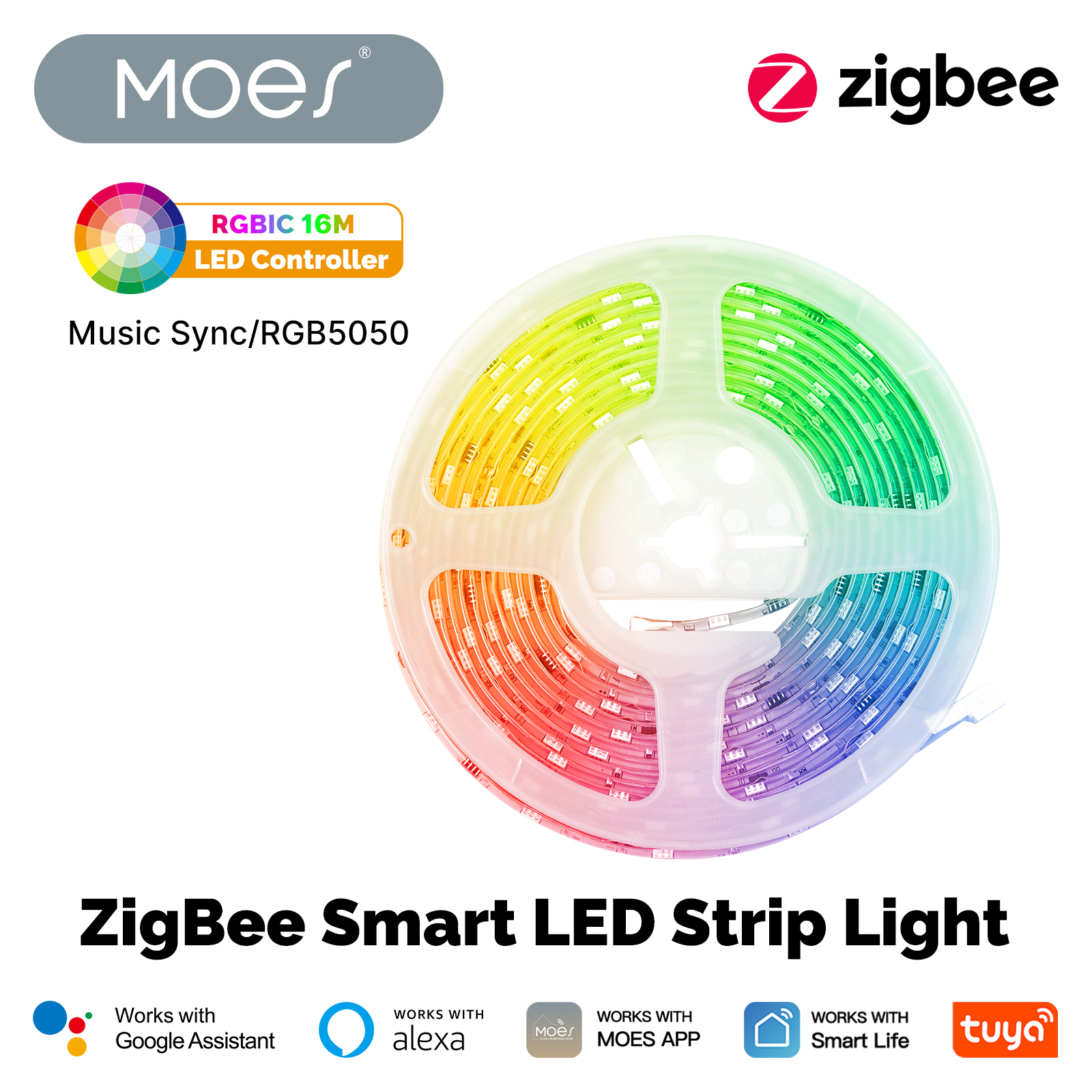 MOES Tuya ZigBee LED Strip Light Smart Party Music Sync RGB5050 Controller 16 Million Colors Changing Support Alexa Home