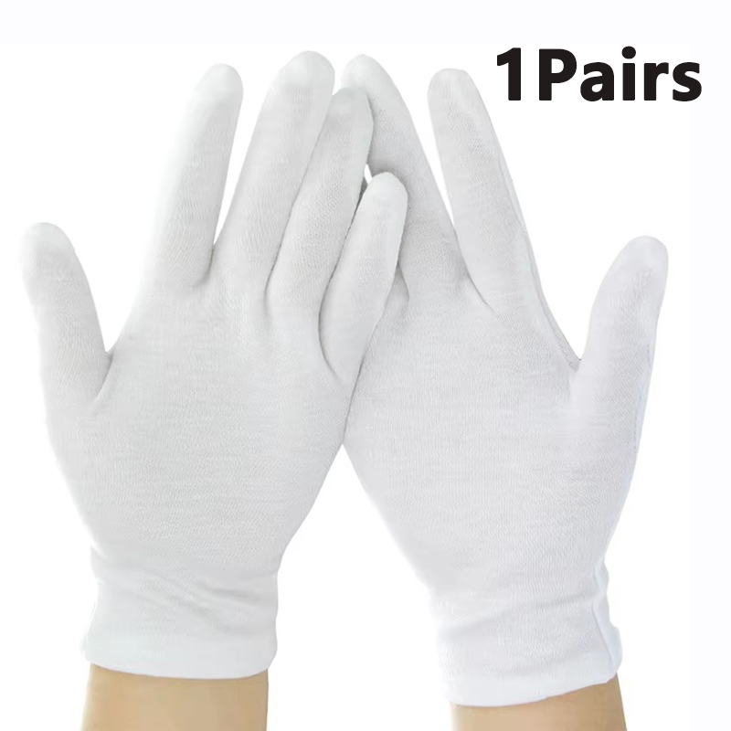1 Pair of Practical Full Finger Gloves White Minimalist Cotton Gloves for Servers/Drivers/Jewelry/Workers