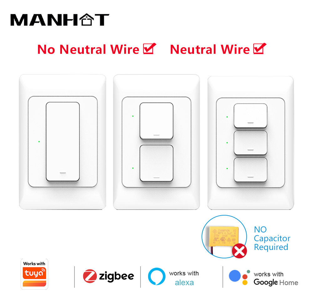 Tuya Zigbee Smart US Wall Light Switch 1 2 3 Gang Push Button Switches APP Remote Control Work With Alexa Home 100-240V lightify