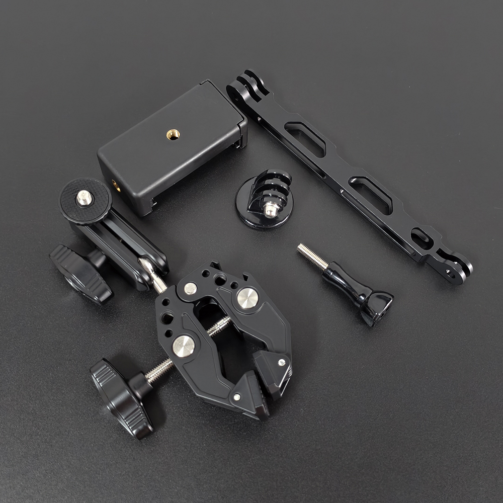 Aluminum Super Clamp with Double Ball Head Magic Arm 1/4"-20 Threaded Holes Selfie Helmet Extension Arm for Gopro Hero 13 12/DSL