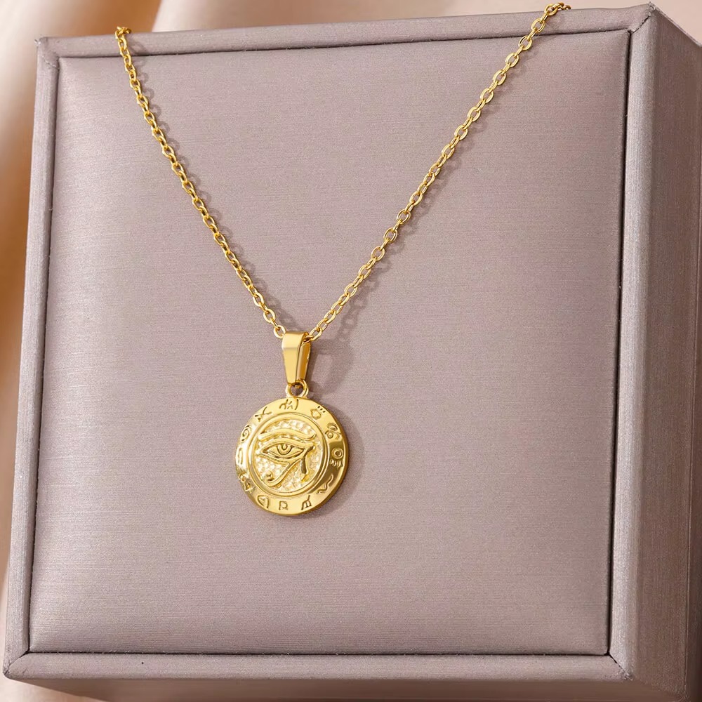 Stainless Steel Evil Eye Pendant Necklaces For Women 18K Gold Plated Evil Eye Necklace Aesthetic Lucky Turkish Jewerly