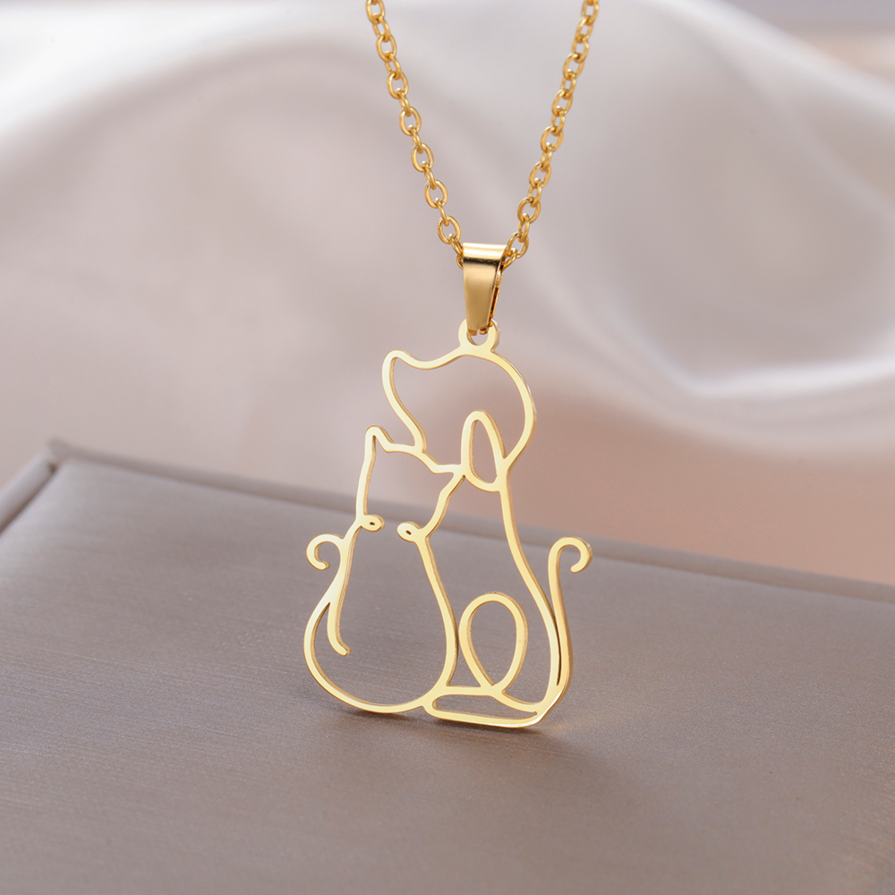 Cazador Cute Cat Dog Pendant Necklace for Women Girls Stainless Steel Jewelry Animal Pet Kitten Necklaces 2025 Trend New