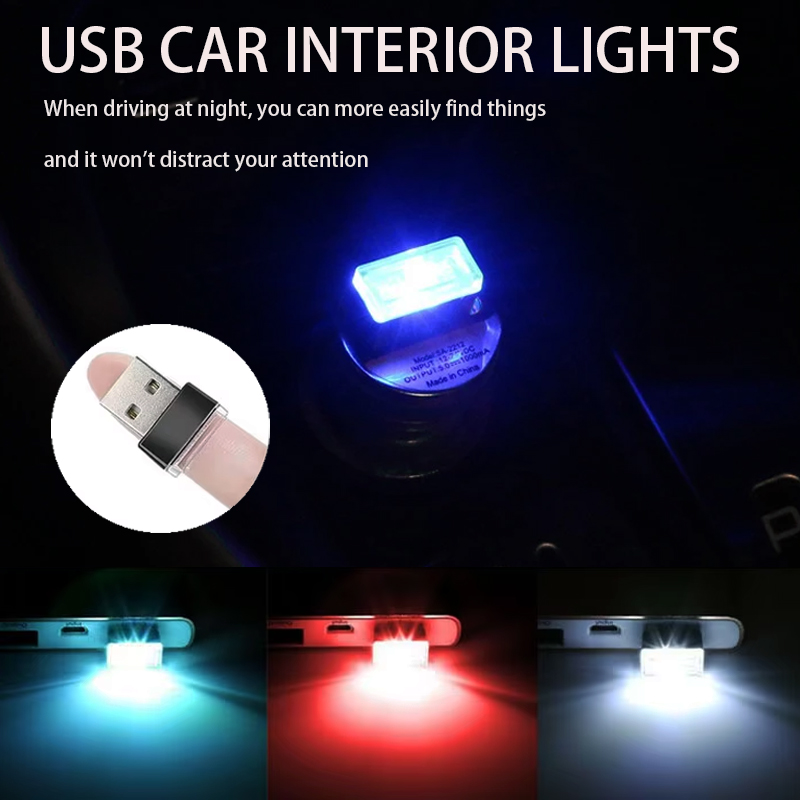 1/2/3/4Pcs Mini USB LED Car Light Auto Interior Atmosphere Light Emergency Lighting Light PC Auto Colorful Decorative Lamp
