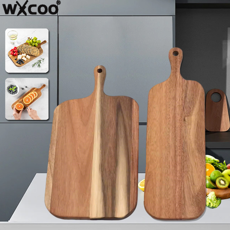 1pc Long Handle Acacia Wood Cutting Board Kitchen Solid Wood Cutting Board Cake Dessert Tray Food Boards Kitchen Supplies
