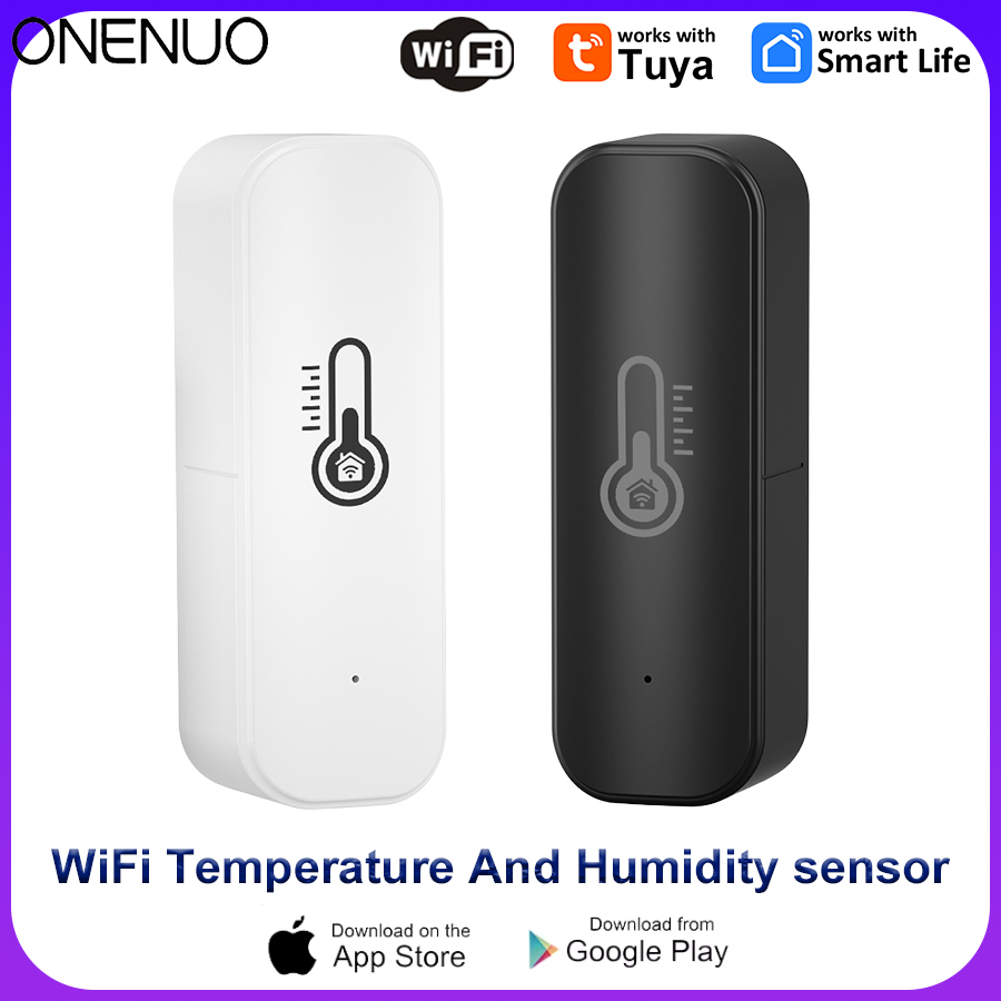 Tuya WiFi Smart Temperature & Humidity Sensor Hygrometer Battery Powered APP Monitoring For Alexa Google Home Voice White/Black