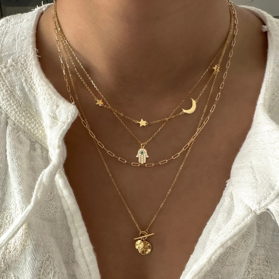 Bohemian Gold Color Multilayer Handmade Chain Vintage Fashion Crystal Pendant Necklaces Sets Jewelry For Women Accessories 2024 pen gpt