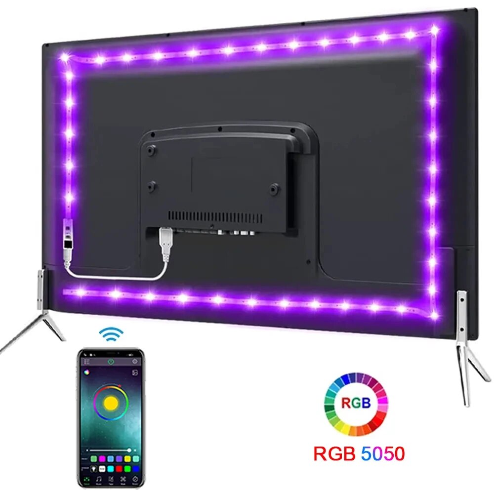 USB LED Strip Light Bluetooth Tape RGB Lights SMD5050 5V Flexible LED Lamp Tape Ribbon Self-adhesive TV Desktop Diode Backlight