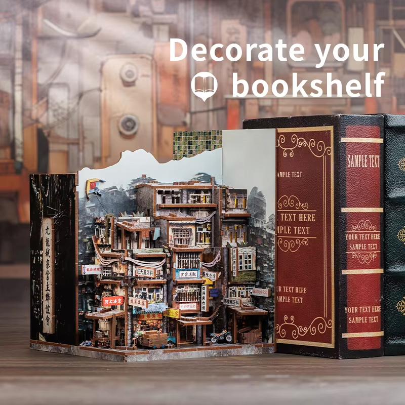 CUTEBEE 3D Bookends DIY Dollhouse With LED Light 3D Puzzle Model Building Wooden Bookshelf Bookend Toy Adults Birthday