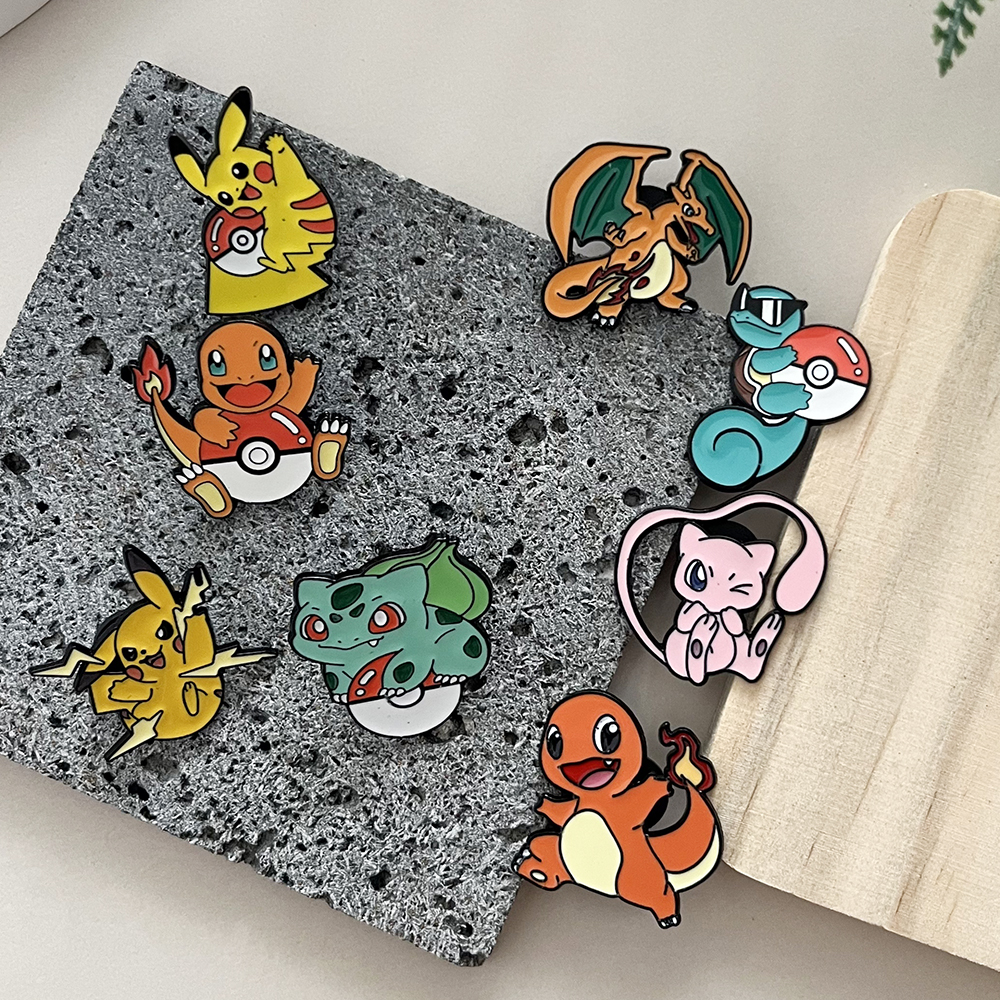 8pcs Pokemon Enamel Pins Set Cute Pikachu Brooches Cartoon Anime Series Lovely Collectible Badges for Fans Birthday