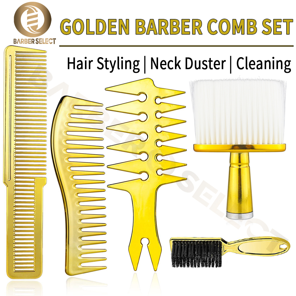 Professional Barber Hair Styling Comb Set Gold Hairdressing Neck Brush Electroplated Oil Head Comb For Men Salon Wide Tooth Comb