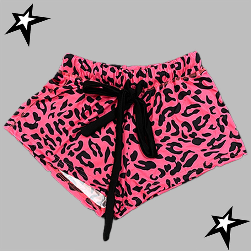 2025 summer new European and American women's Y2K leopard print slim fit spicy girl casual sports shorts beach Drawstring shorts