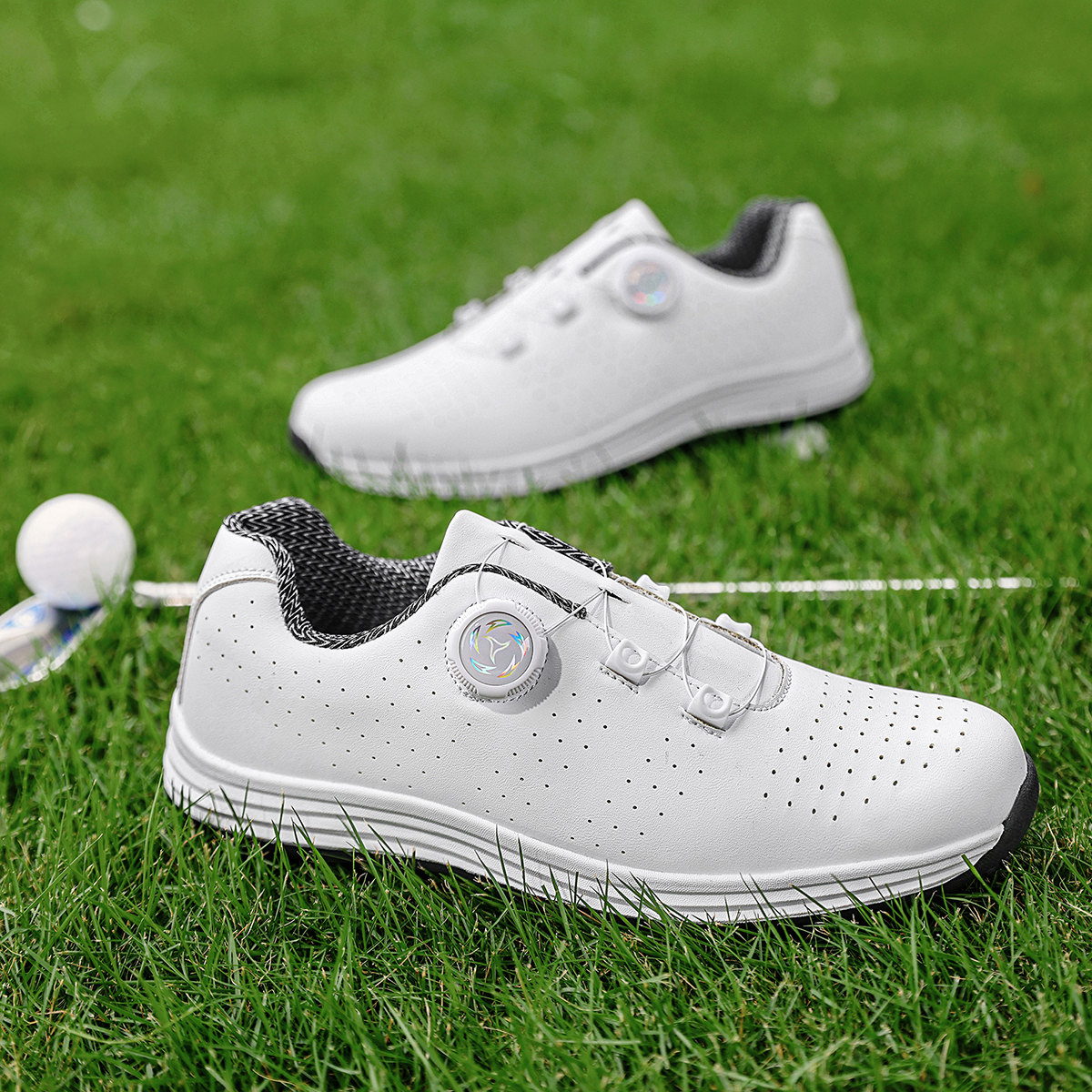 Men's Golf Shoes, New Style, Fashionable, Simple, Versatile, Solid Color, Waterproof Upper, Versatile, Stylish, Casual Sports Shoes for Men, Outdoor Youth Fashion, Men's Rotating Buckle Design, Thick Sole, Height-Increasing, Non-Slip, Simple, Versatile...