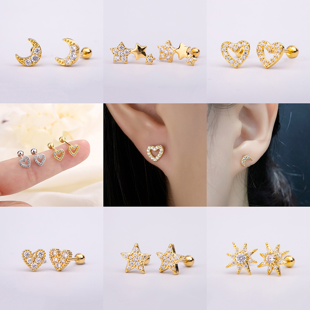 1Pairs/2Pcs Stainless Steel Fashion Simple Love Star Spiral Bead Stud Earrings for Women Chic Party Piercing Jewelry Accessories