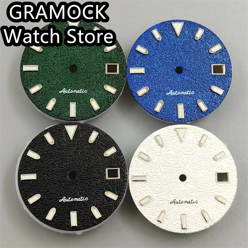 GRAMOCK 29MM White Black Blue Green Watch Dial Green luminous Fit NH35 NH36 Movement
