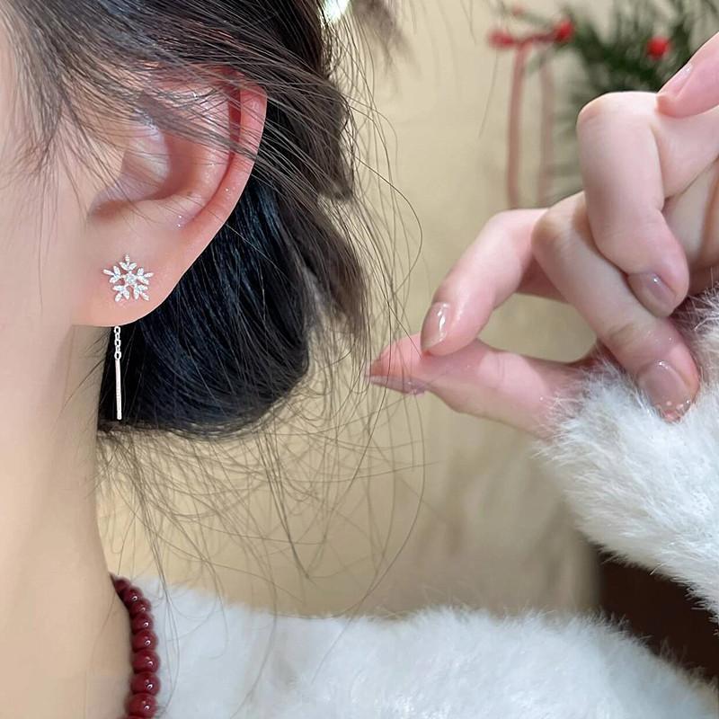 Winter Jewelry Christmas Accessories Gifts Korean Dangle Ear Studs Simple Elegant Snowflake Chain Tassel Dangle Earrings