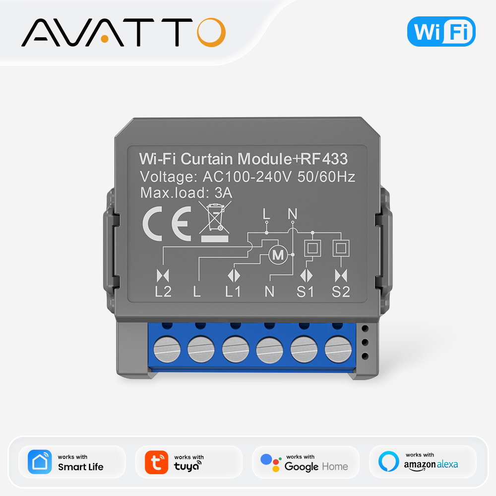 AVATTO Tuya WiFi RF Smart Curtain Module for Roller Blinds and Curtains,Motorized Curtain Switch with Alexa Home