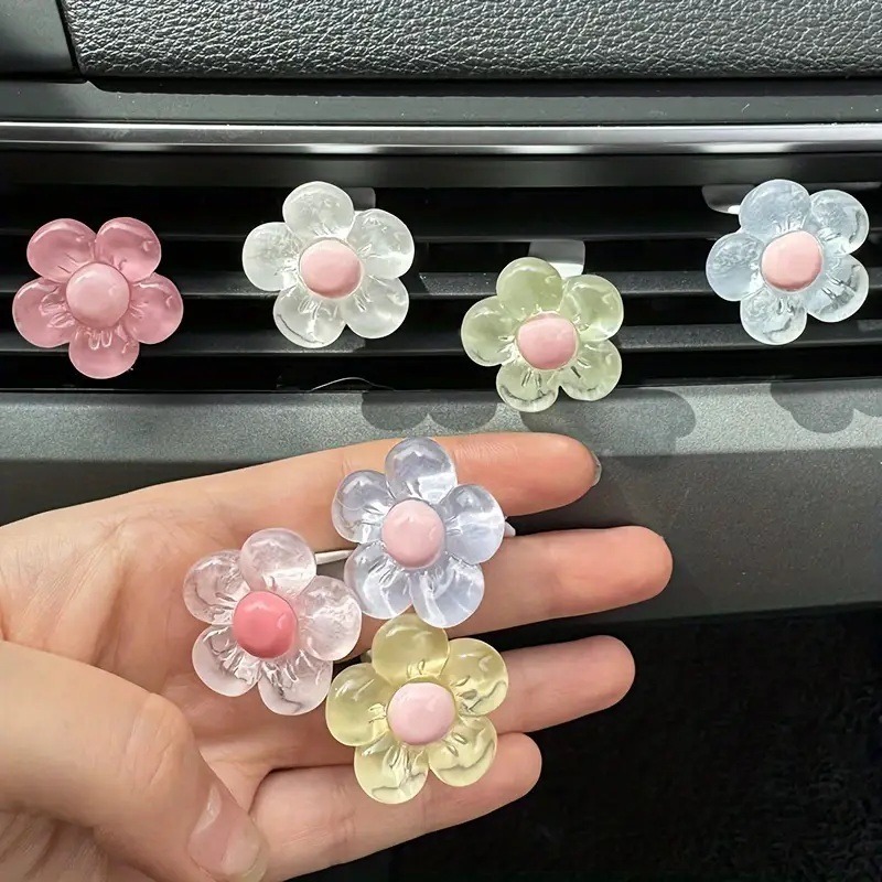 6pcs Cute Flower Aromatherapy Car Air Outlet Decoration Perfume Clip Air Freshener Colorful Flora Decor Auto Accessories