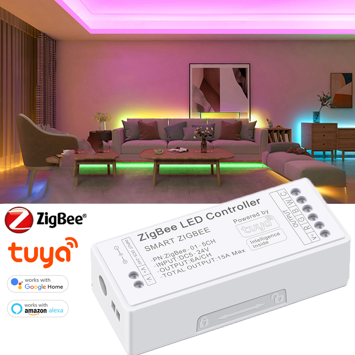 Zigbee Smart LED Controller works with RGBW CCT Single color RGBCCT RGB LED Strip COB /5050 /2835 DC12V 24V 5V with Tuya APP