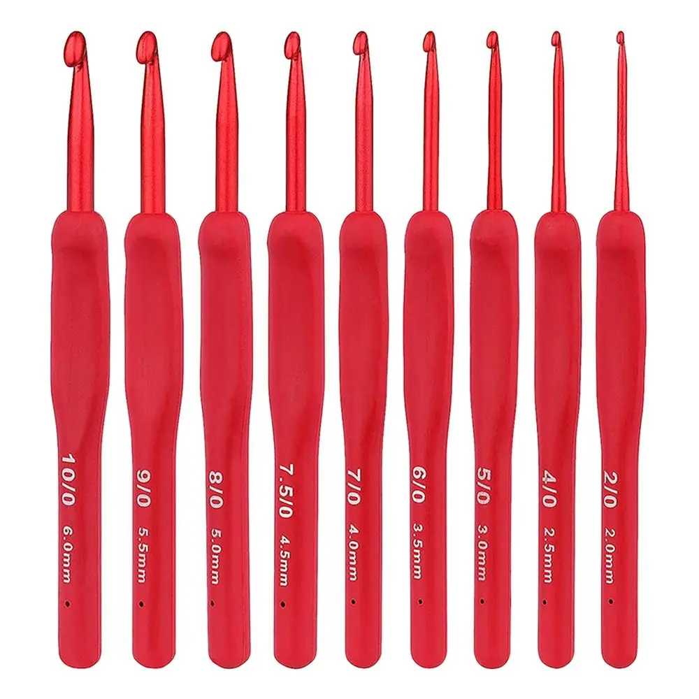1Pc Red Crochet Hook Silicone Handle Aluminum Hand Knitting Needles Crocheting Weave Crafts Hooks 2/2.5/3/3.5/4/4.5/5/5.5/6mm