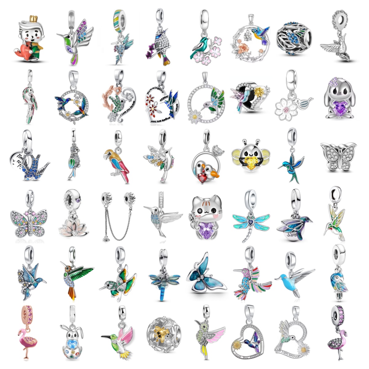 2025 Hot Sale Charms Bead 925 Sterling Silver Swallow Hummingbird Bird Dangle Fit Bangle Bracelet Necklace DIY Jewelry