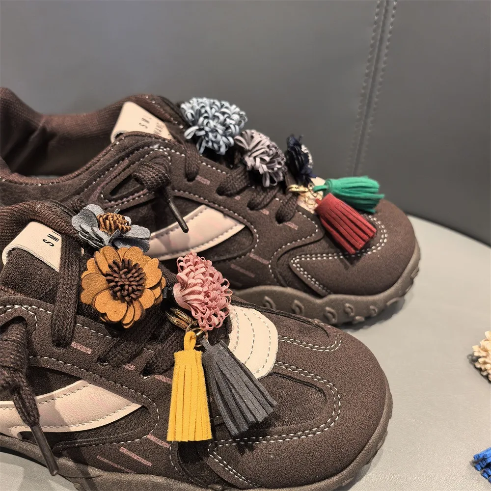 Autumn New Arrivals Melard Tassel Pendant Shoe Charms / Leather Flower Shoe Buckle / Sneaker Buckle Shoe Decoration 1Pcs