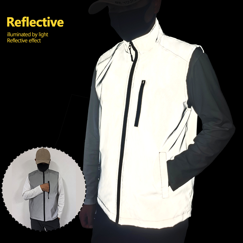Night Reflective Clothes Men Lightweight Stand Collar Vest Spring Summer Casual Sports Outdoor Running Cycling Sleeveless Jacket
