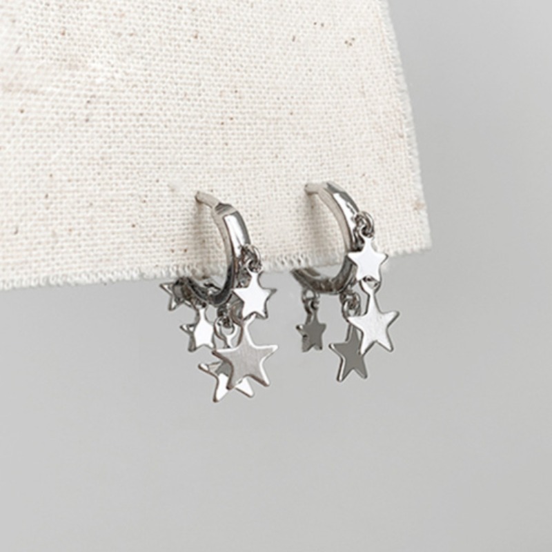 Korean Small Star Hoop Earrings Cute Silver Color Tassel Geometric Style Earring Fashion Punk Y2k Jewelry