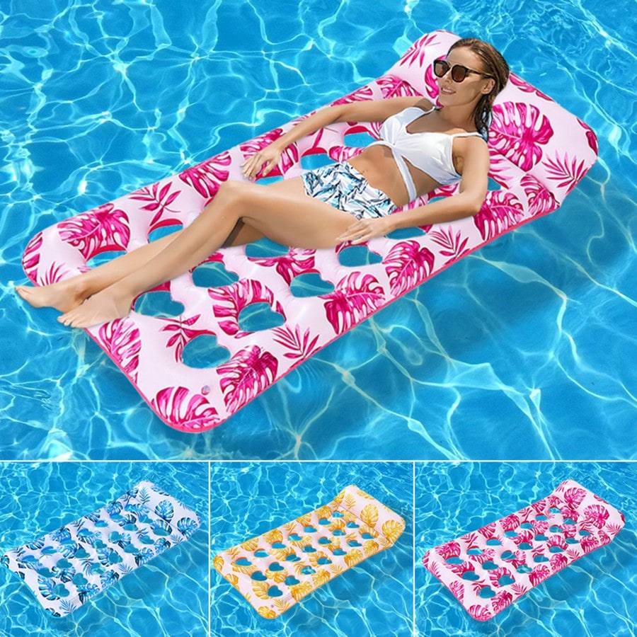 1Pc Inflatable Leaf Hole Floating Raft, Outdoor Water Leaf Patterned Hammock, Pool Party Floating Board