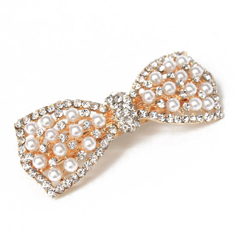 luxury pearl and crystal hair bow clip rhinestone fashion barrette for girls hair accessories