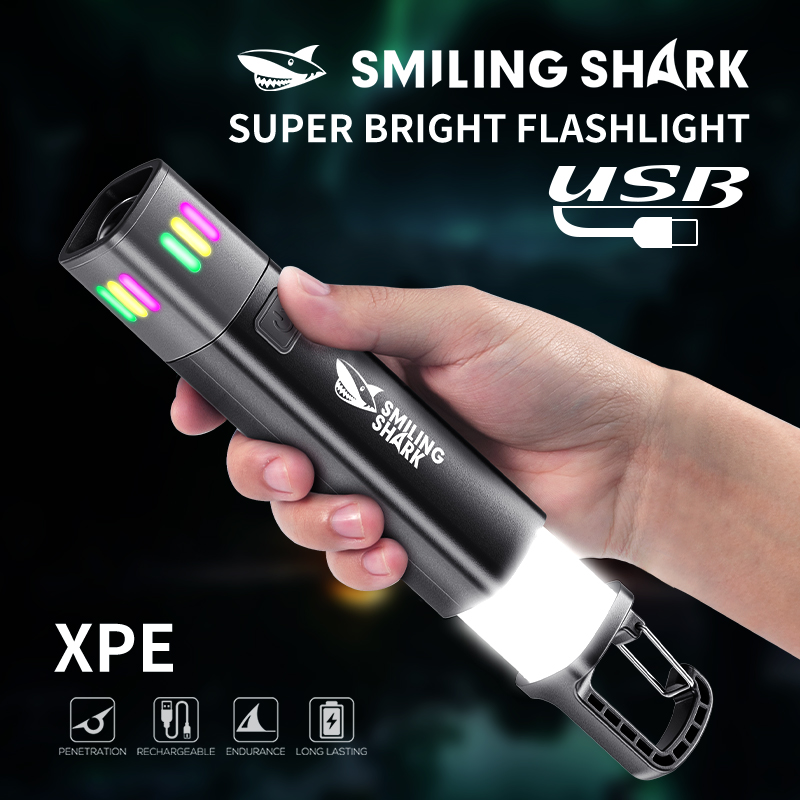 1PC SMILINGSHARK Mini LED Flashlight USB Rechargeable Zoom Flashlight 4 Modes Keychainlight For Outdoor Adventure SD-1018