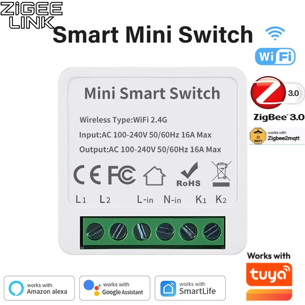 ZigBee or WiFi Smart Switch Module 16A/20A Mini Relay Breaker Smart Home Automation Works with Tuya Alexa