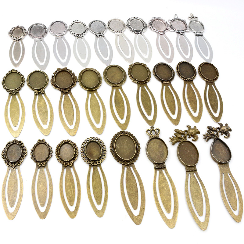 Fashion 2pcs 18x25mm 13x18mm Inner Size Antique Silver Plated Bronze Simple Style Handmade Bookmark Cabochon Base Cameo Setting